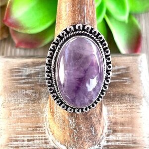 Round/Oval Natural Amethyst Sterling Silver Ring Sz 7